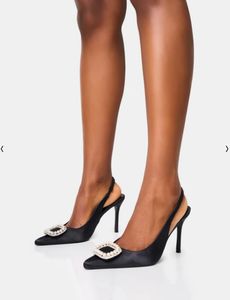 महिलाओं के काले मोती की पीठ के पीछे की अदालत मोती बकल स्लिंग्बैक हेल्स टेल्स टेलेटो एड़ी के जूते - Product Image 3