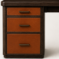 Bureau d'écriture en bois avec 3 tiroirs, panneaux aspect cuir, coins arrondis, table d'ordinateur pour petit espace, bureau à domicile, salle d'étude