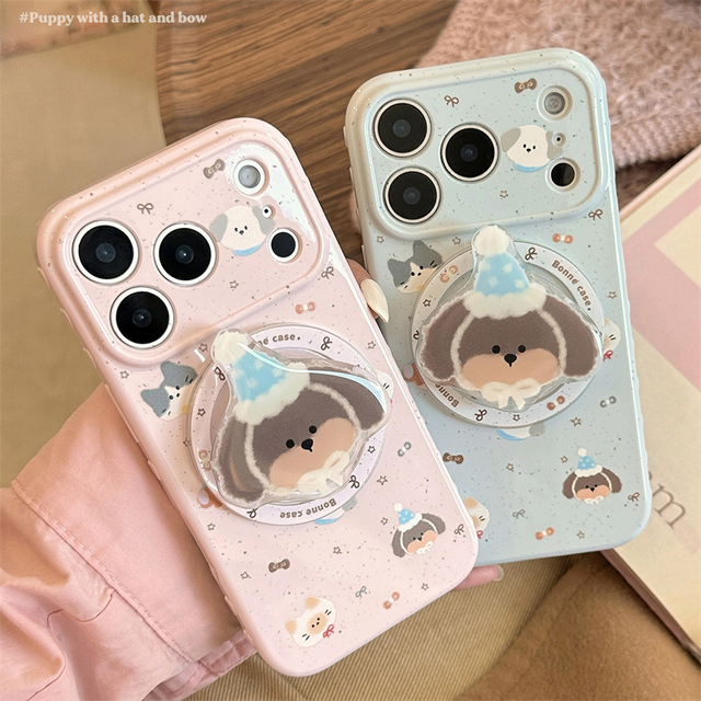 Cute Cartoon Graffiti Puppy with Magnetic Holder Phone case for Iphone17 17promax 16 Soft 15 Quality Guaranteed