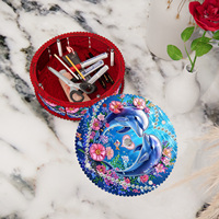Boîte de rangement décorative en bois pour kit de peinture diamant, ronde et couverte, avec compartiments