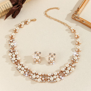 Conjunto de 3 uds de collar y pendientes de aleación con perlas de imitación, accesorios de joyería para boda, regalo para mujer - Product Image 2