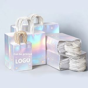 Sacs cadeaux personnalisés en papier kraft écologique pour vêtements et emballages à emporter avec logo personnalisé, poignées torsadées, design Année du Cheval - Product Image 5