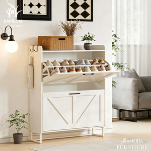 Moderno Armadio Bianco per Scarpe con Ripiano Superiore Aperto, Anta a Ribalta e Ganci Laterali, Pronto per la Spedizione, Dropshipping - Product Image 1