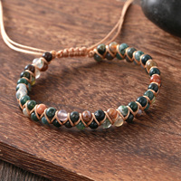 Bracelet en agate indienne de style bohème, 4 mm, double couche de pierres naturelles, bracelet à cordon tissé à la main