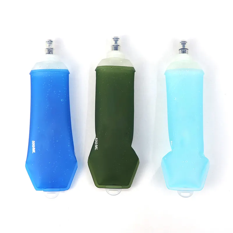 Botella de agua reutilizable con logotipo personalizado, frasco blando plegable de Tpu, 500Ml