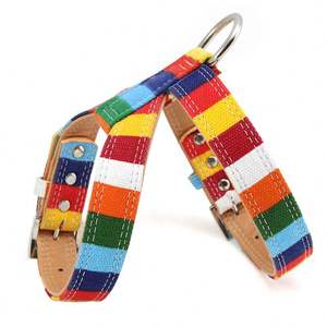 Correa de mano para mascotas Factory Express, arnés colorido, collar y correa para perros de lona y cuero PU - Product Image 1