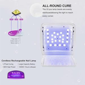 Lampe à ongles UV sans fil 66W rechargeable, sécheuse à ongles LED avec 5 minuteurs pour ongles en gel - Product Image 2