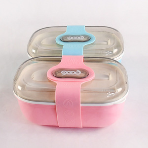 Lunch Time Bento <b>Box</b> With Utensils Pink And Blue Sealed Lid Rectangle Shape For Students And Office Workers - Product Image 4