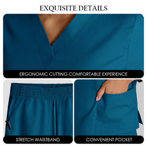 V-Neck Short Sleeve Stretch Scrub Suit Unisex Moisture Wicking Hospital Uniforms Rose Pink Lake Blue Azure Blue Dark Green - Product Image 3