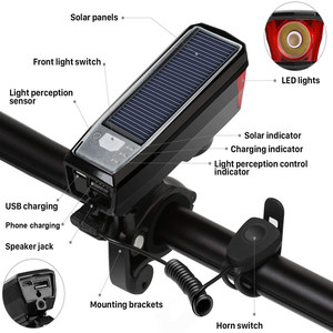 ไฟจักรยาน LED พลังงานแสงอาทิตย์ ไฟหน้าและไฟท้ายจักรยาน กันน้ำ IPX4 ชาร์จ USB ได้ อุปกรณ์ปั่นจักรยาน - Product Image 5
