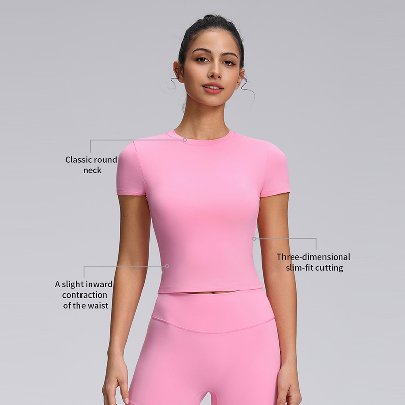 Custom Logo High Quality Slim-fit Short Sleeved Short T-shirts Tight Sports Yoga Top Solid Color Summer Blank Crop Top for Women