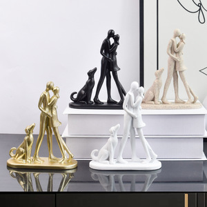 Statue de Noël en résine : Couple de chiens romantiques, figurine familiale peinte à la main, sculpture de jardin extérieure, décoration de bureau à domicile - Product Image 4