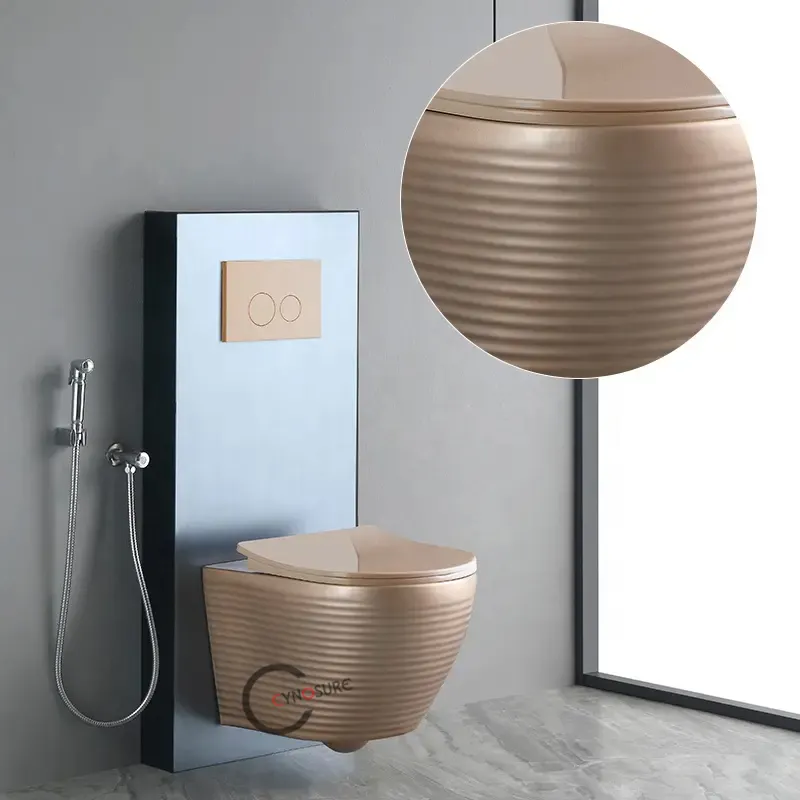 China Wholesale Bathroom Wall Hung Toilet Ceramic Matte Colored Sanitary Ware Rimless Toilet