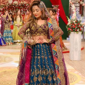 ATIYA LIBAS diseño multicolor hermoso vestido Lehenga Choli de acetato indio/paquistaní con bordado pesado para boda-2019 - Product Image 3