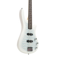 Guitare basse Clevan CB-12-BID blanche IB avec accessoires d'outils de réglage de tension, 1 contrôle de tonalité/2 de volume, mécaniques d'accordage entièrement fermées