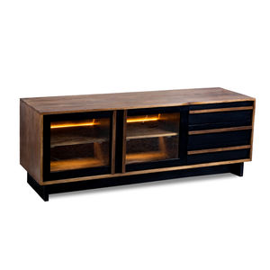 Mueble Bajo Oxberg de Madera Natural y Negra con Vitrina y Cajones de Almacenamiento - Product Image 6