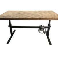 Table de salle à manger et de café industrielle en fonte, avec base réglable en hauteur par manivelle, plateau en bois, style antique