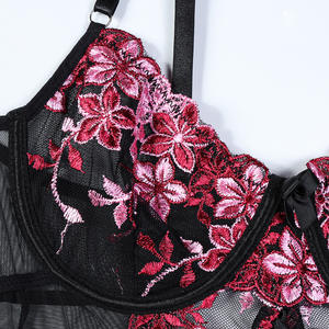 ชุดชั้นในลูกไม้แสนหวานสำหรับผู้หญิงลาย N3750ชุดชั้นในลายดอกไม้สีชมพูพร้อมถุงน่อง - Product Image 6