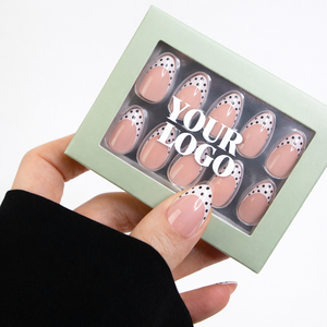 <span class=keywords><strong>Faux</strong></span> ongles en gel souple réutilisables à presser, couleur nude rose amande, motif pois noirs, marque privée - Product Image 2