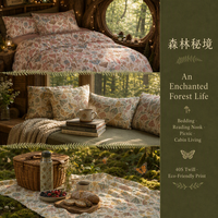 Tissu 100% Coton Imprimé Forêt et Champignons, Sergé 40S, Écologique, Motif Papillon, pour Literie et Décoration de Cabane