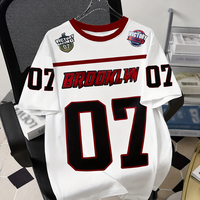 Kaus Basket Pria Brooklyn 07 Kaus Olahraga Lengan Pendek Leher Kru Gaya Jersey Merah Putih 100 Poliester Pakaian Jalanan Kasual