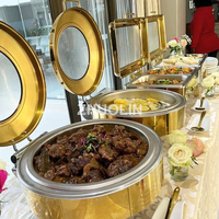 African golden deluxe round designed chaffy dish de lux avec fenetr buffet catering inox food warmers chafing dish