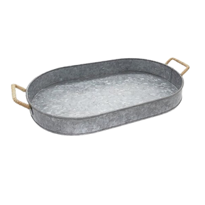 Dernier design de plateau de service Décoration intérieure Poignée en corde Plateau décoratif galvanisé Bar Fête Mariage Décor festif - Product Image 1