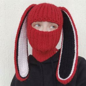 Wholesale Handmade <b>Men</b> and Women Crochet <b>Winter</b> <b>Hat</b> With Ear Face Mask <b>Hats</b> Halloween Long Rabbit Ear Ski Mask Bacalava - Product Image 4