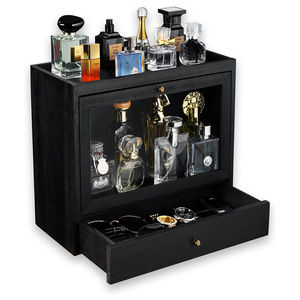 Wooden Desktop Cosmetic Storage Cabinet With Drawers 3 Layers Black <b>Makeup</b> Organizer For Perfume And Beauty Products - Product Image 5