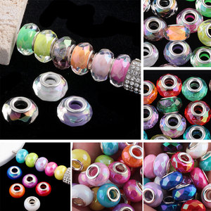 Cuentas espaciadoras acrílicas de plástico con forma de rueda, redondas y planas, con agujero grande, imitación de concha marina, brillantes, de colores mixtos - Product Image 2