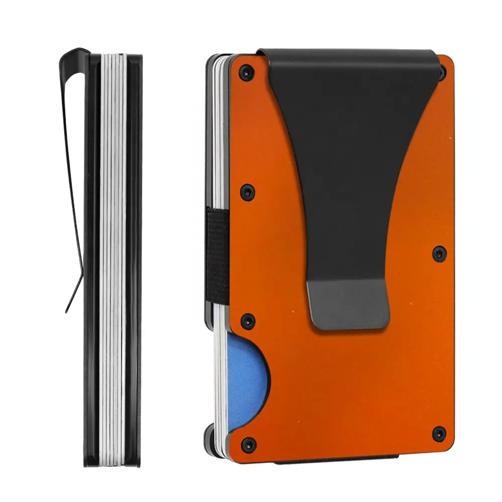 X-World Customized Orange Minimalist RFID Mens Wallet Front Pocket RFID Blocking Aluminum Metal Card Holder with Money Clip