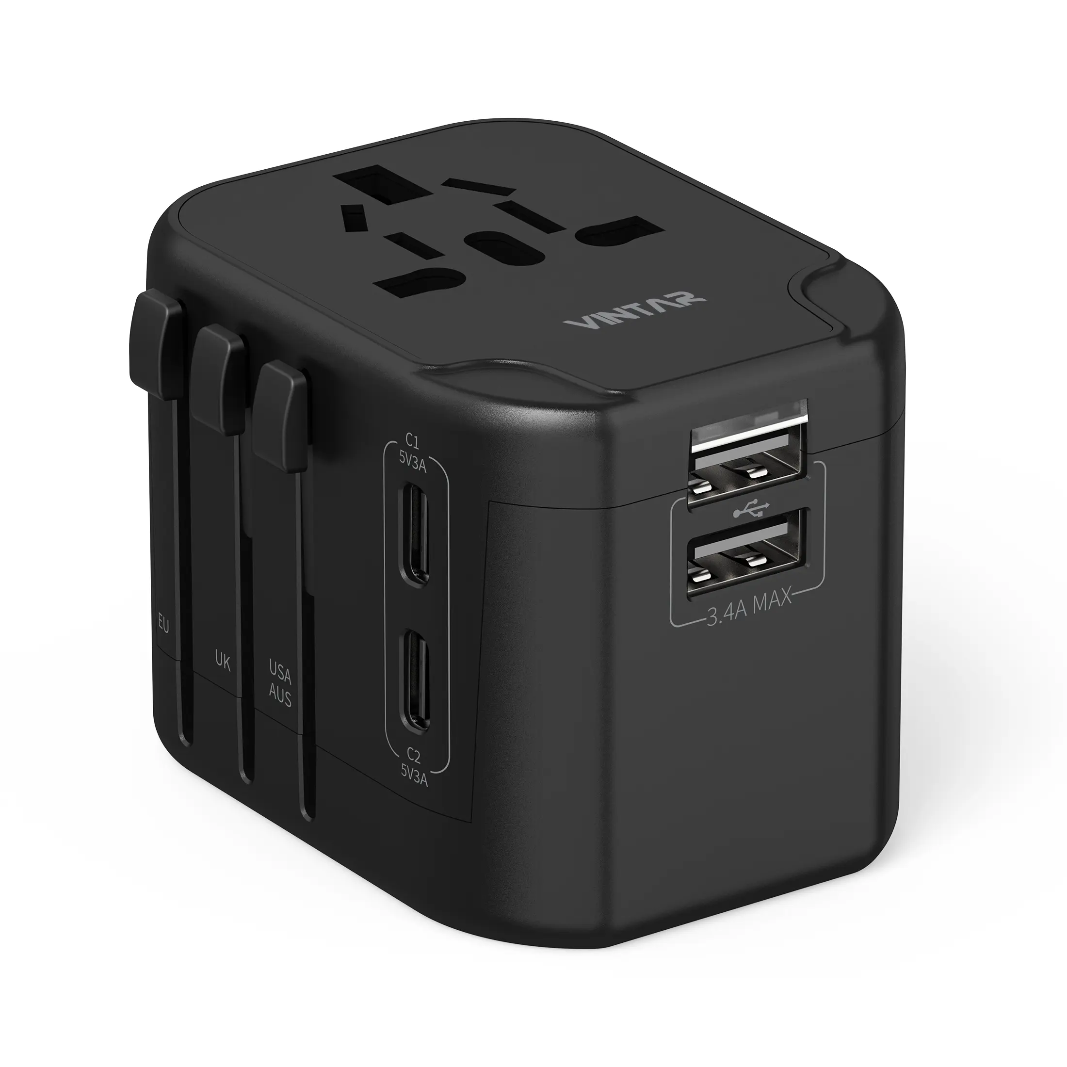 Universal Travel Adapter  VINTAR International Plug Adapter with 2 USB C and 2 USB Ports  Travel Essentials Power Adapter