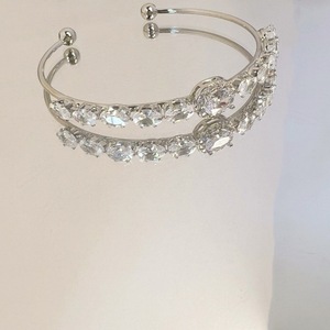 Pulsera de circonita dorada, pulsera de circonita plateada, engaste ovalado, cobre, uso diario - Product Image 4