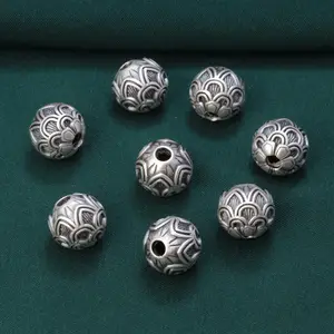 Jewelry Accessories Suppliers 3D 999 Sterling Silver Lotus Loose Beads for DIY Women Men Bracelet Necklace