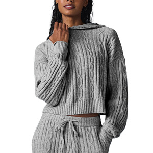 <span class=keywords><strong>Pull</strong></span> en cachemire mélangé à tricot torsadé uni pour femme, sur mesure en gros, doux, décontracté, à capuche, surdimensionné, de haute qualité - Product Image 1