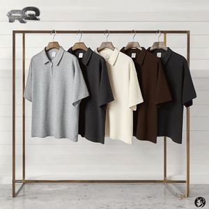 High Street Trendy Brand 100% Cotton <b>Waffle</b> Collar Cardigan Zipper Short Sleeved for Polo <b>Shirt</b> Front Logo Breathable 260g Terry - Product Image 1