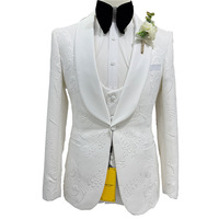 Costume de mariage décontracté trois pièces pour homme, coupe ajustée, fermeture éclair, col en V, tissu peigné, anti-rétrécissement, polyester/coton/soie