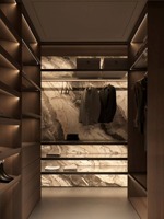 Vermonhouzz Dressing sur mesure de luxe à la française avec finition en noyer foncé et éclairage LED pour hôtel