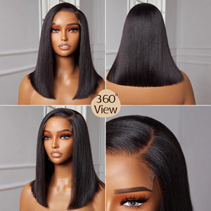 Perruque courte et droite en dentelle noire avec raie latérale pour femmes, tendance, convient à toutes les formes de visage - Product Image 3