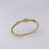 Bracelet jonc fleur en zircon plaqué or 18 carats pour femme – Tendance, minimaliste, chic, sophistiqué, bijou de luxe pour soirée