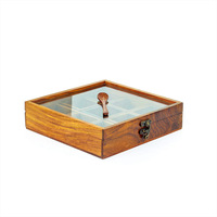 Boîte de rangement pour épices carrée en bambou durable et écologique, fabriquée à la main, avec 9 compartiments et couvercle en verre, accessoire de cuisine
