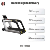 Cinta de correr comercial con pasamanos envolventes, consola digital, plataforma de carrera plana y estructura reforzada para equipos de instalaciones de fitness