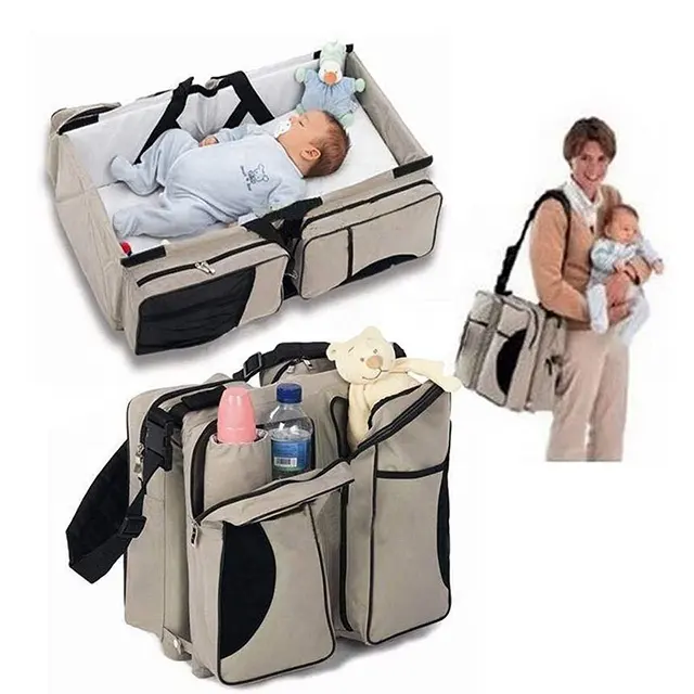 Waterproof Nylon Zippered Girl Women Trunk Car Travel Newborn Infant Toddler Bassinet Mummy Tote Bag with Change Table Sleeper