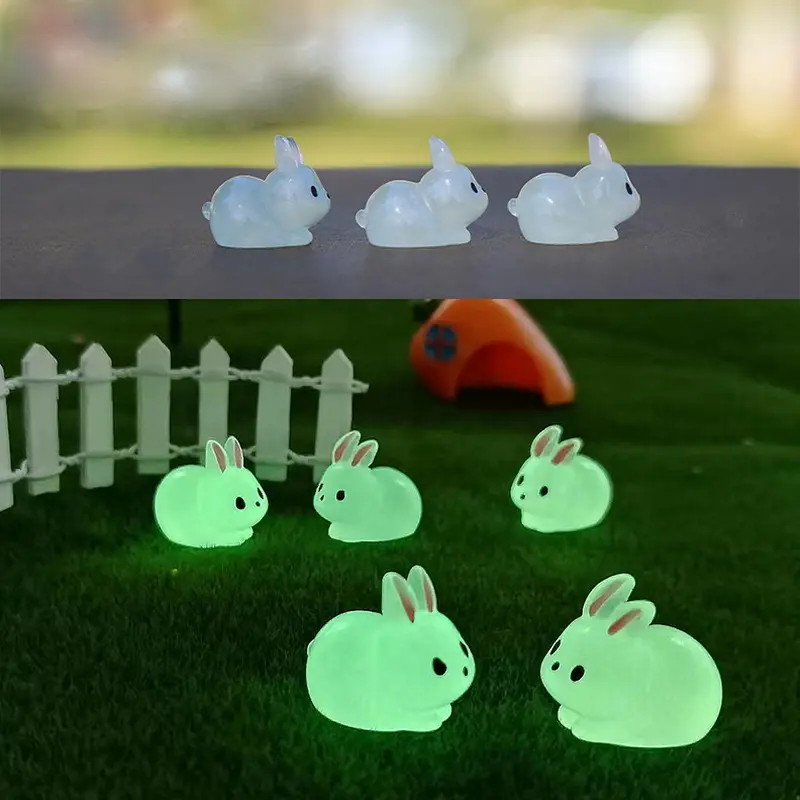 Dessin animé brillant lapin Table résine décoration 3D Miniature petits ornements lueur dans le noir lapin poupée