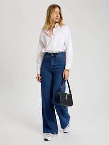 Jeans de Mujer de Pierna Ancha y Talle Medio, Color Azul Claro, Transpirables, Cómodos, Cintura Elástica, Lavado Desteñido, Estilo Casual, Sin Elástico, Talla XL - Product Image 4