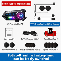 Helm Motor Interkom Antar Merek X3PRO dengan Headset Suara Surround Model Pengait Telinga dan Peredam Kebisingan Aktif (ANC) 6.0