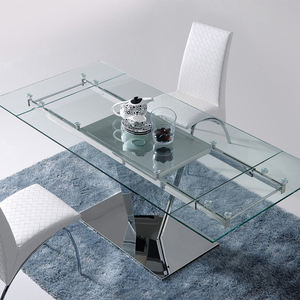 <span class=keywords><strong>Table</strong></span> à manger extensible <span class=keywords><strong>avec</strong></span> plateau en verre transparent de 12 mm d'épaisseur, pieds en métal, <span class=keywords><strong>table</strong></span> multifonctionnelle pour la maison et le bureau - Product Image 2