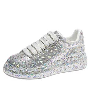 Chaussures pour femmes à strass brillants, nouvelle tendance, baskets décontractées à talon épais, respirantes, à lacets, baskets décontractées - Product Image 5