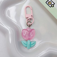 Gantungan Kunci Logam Tulip Resin PVC Kartun Lucu, Liontin Tas Bunga Matahari, Berbagai Bunga Berwarna-warni, Tas Headphone Plastik