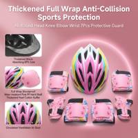Ensemble de protection pour enfants 7 pièces : Casque coque PC EPS 22 aérations 180g, Genouillères, Coudières et Protège-poignets PP avec sangles réglables